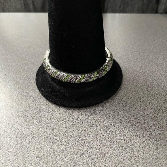 Silver Toned & Green Rhinestone Metal Bracelet - Picture 3 of 8